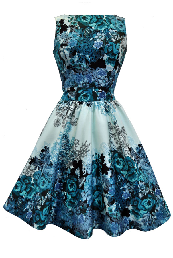 Modré šaty do tanečních Lady V London Teal Rose Floral Collage