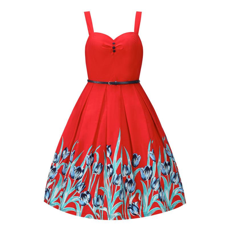 Červené šaty s tulipány Lindy Bop Bernice