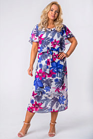 Letní šifonové šaty s modrými a růžovými květy Carmen Fashion