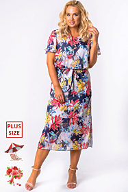 Letní světle modré šifonové šaty s barevnými květy Carmen Fashion