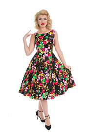 Černé šaty s barevnými květy Hearts&Roses Alexandra