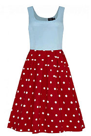 Červenomodré vintage šaty s puntíky Dolly & Dotty Amanda