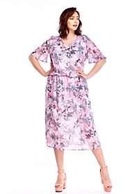 Lila šifónové šaty s růžovými květy Le-Kri Altina