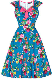 Modré šaty s motivem růží a kolibříků Lady V London Isabella