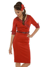 Lindy Bop Evadine červené pouzdrové šaty