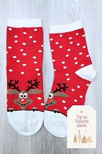 Vánoční ponožky červené s puntíky a sobem