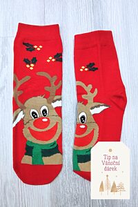 Vánoční ponožky červené se sobíkem
