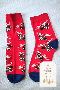 Vánoční ponožky červené sob se sluchátky