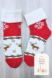 Vánoční teplejší ponožky červené se sobem