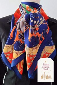Vzorovaný šátek oranžovo modro zelený