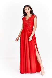 Červené společenské šaty s rozparkem Bosca Fashion Amma