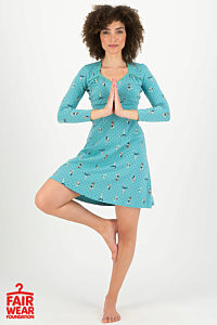 Modré šaty s jógovými pozicemi a puntíky Blutsgeschwister