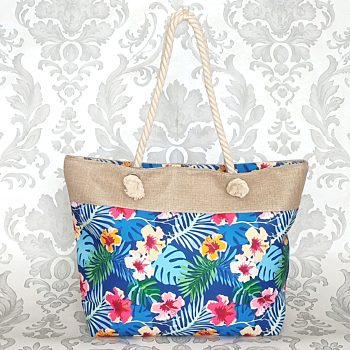 Modrá plážová shopper taška s květy Silia