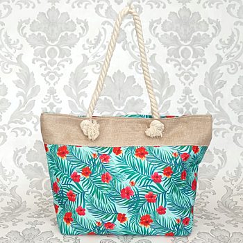 Tyrkysová plážová shopper taška s květy Silia