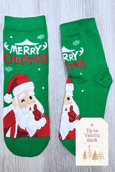 Vánoční ponožky zelené se Santou