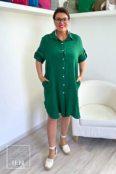 Lněné košilové šaty zelené
