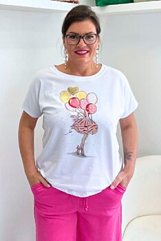 Bílé tričko s růžovými balónky
