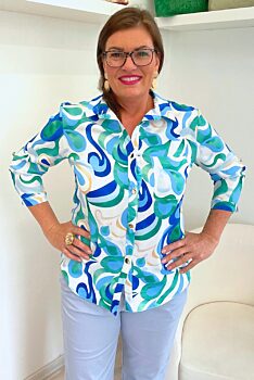 Košile/halenka s modrými a zelenými vzory