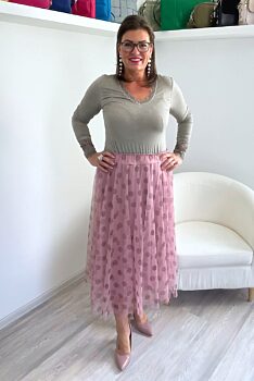 Růžová tylová sukně s puntíky