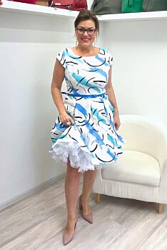Bílé šaty s modrým vzorem Annika