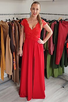 Červené společenské šaty s rozparkem Bosca Fashion Amma