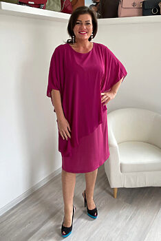 Purpurové šaty s šifónovým přehozem Fokus Lay