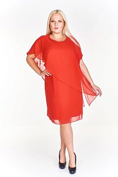 Červené šaty s šifónovým přehozem Fokus Fay
