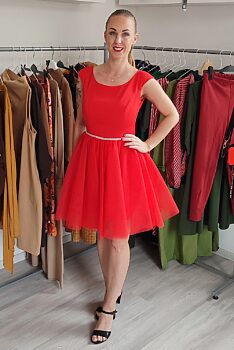 Červené šaty s tylovou sukní Bosca Fashion Lany