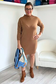 Pískové úpletové šaty / delší svetr