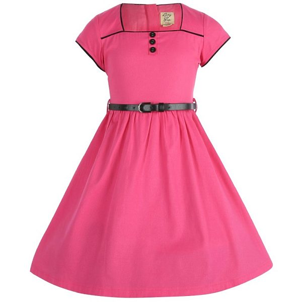 Dívčí růžové šaty s černými lemy Lindy Bop Bella Mini