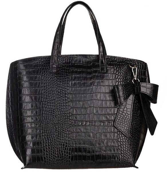 Kožená kabelka shopper s mašlí Ravenna černá vzorovaná
