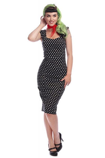 Černé pouzdrové šaty s puntíky Collectif Jill