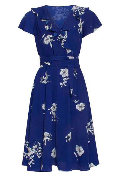 Modré šaty s bílými květinami Smashed Lemon Kesi