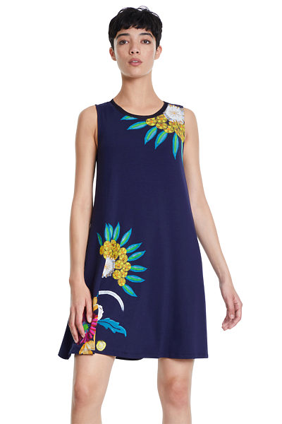 Tmavě modré šaty se vzorem květin Desigual