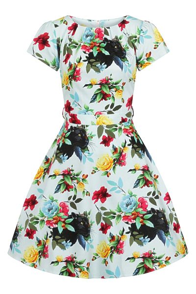 Tyrkysové šaty s květy a panterem Lady V London Day