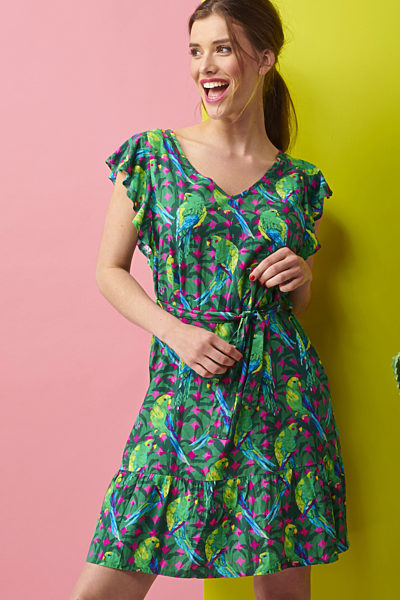 Zelené letní šaty s papoušky Smashed Lemon Katy