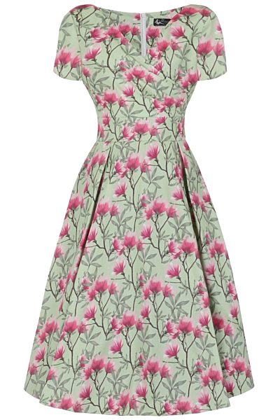 Zelené šaty s magnoliemi Lady V London Ursula