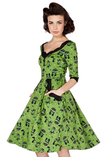 Zelené šaty s kočkami Voodoo Vixen Katnis