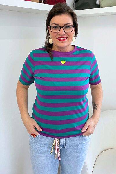 Pruhované tričko fialovo - tyrkysové