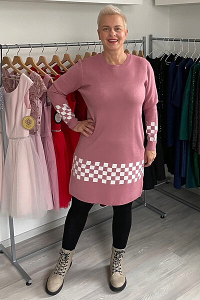 Růžový dlouhý pletený svetr/šaty Sweet Lady