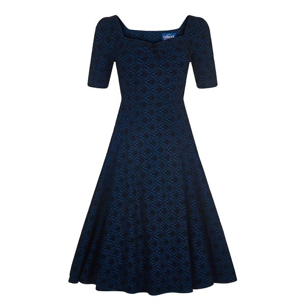 Modré šaty se sametovým vzorem Collectif Doll