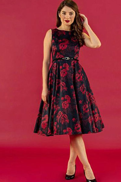 Černé šaty s červenými květy Lady V London Audrey