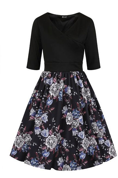 Černé šaty se vzorem květin na sukni Lady V London Leny