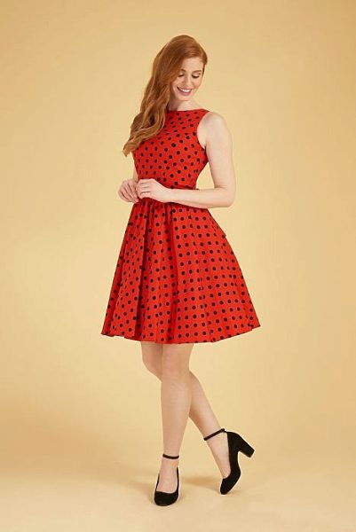 Červené šaty s černými puntíky Lady V London Tea