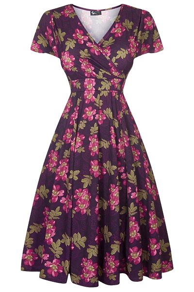 Fialové šaty s růžovými květy Lady V London Lyra