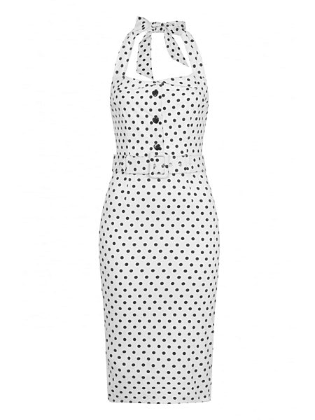Bílé pouzdrové šaty s puntíky Collectif Wanda