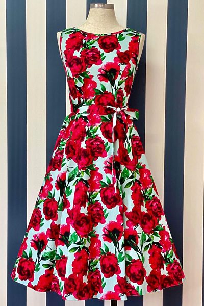 Světlé šaty s rudými květy Lady V London Audrey