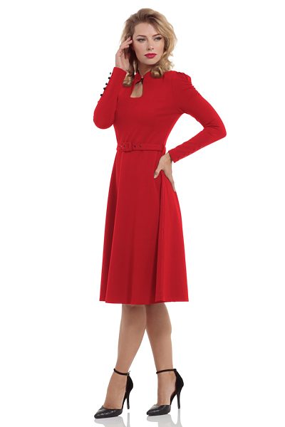 Červené šaty s dlouhým rukávem Voodoo Vixen Dita