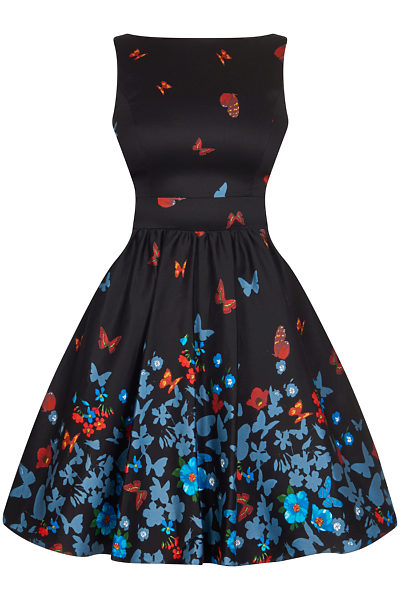 Černé retro šaty s motýlky Lady V London Tea