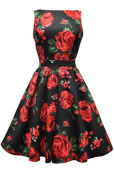 Květované šaty s červenými růžemi Lady V London Tea
